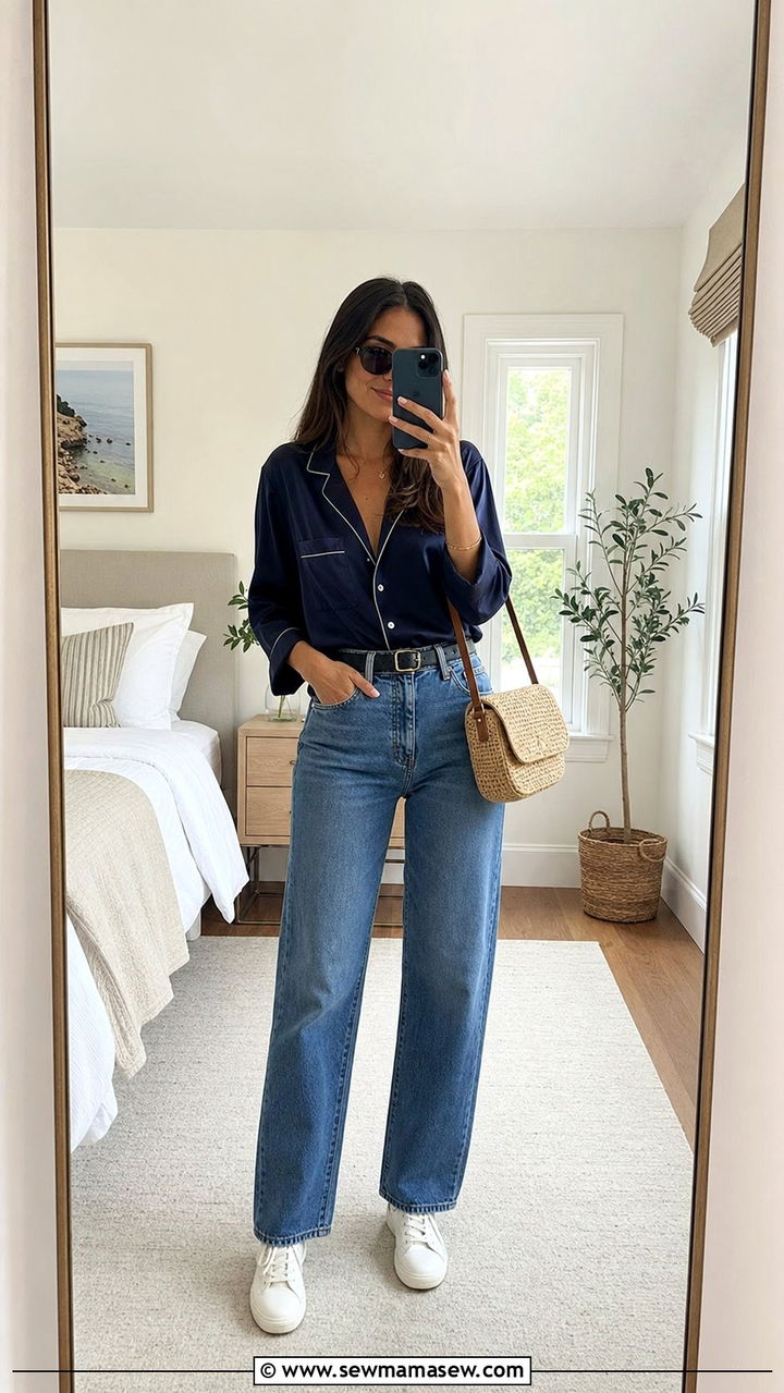 Silk Pajama Top With Jeans Outfit - 25 Silk pajama set outfit ideas