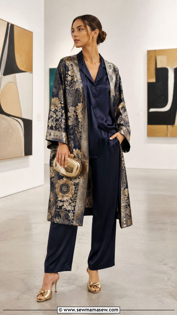 Silk Robe As A Jacket Over a Pajama Set - 20 Pajama set outfit ideas 2026