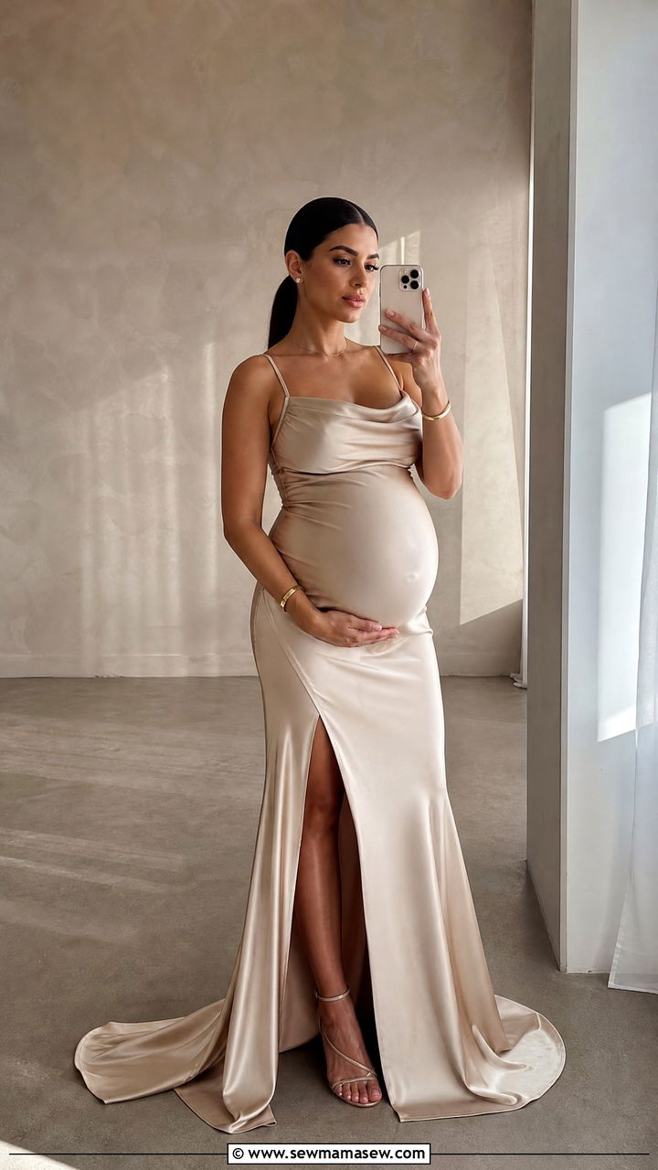 Silk Satin Maternity Gown For Photos - 25 Maternity photo outfit ideas 2026