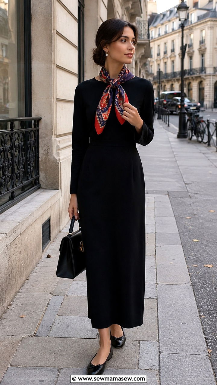 Silk Scarf With Monochrome Outfit - 30 Modest outfit ideas Parisian