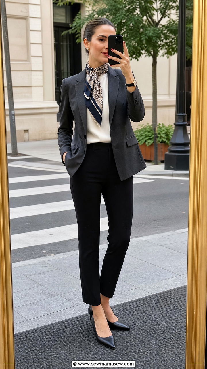 Silk Scarf and Tailored Blazer Flight Attendant Outfit - 30 Flight attendant style outfits