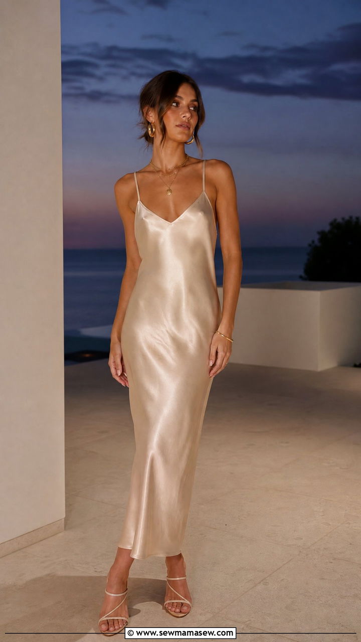 Silk Slip Dress And Gold Hoops - 25 French girl outfit ideas with gold hoops
