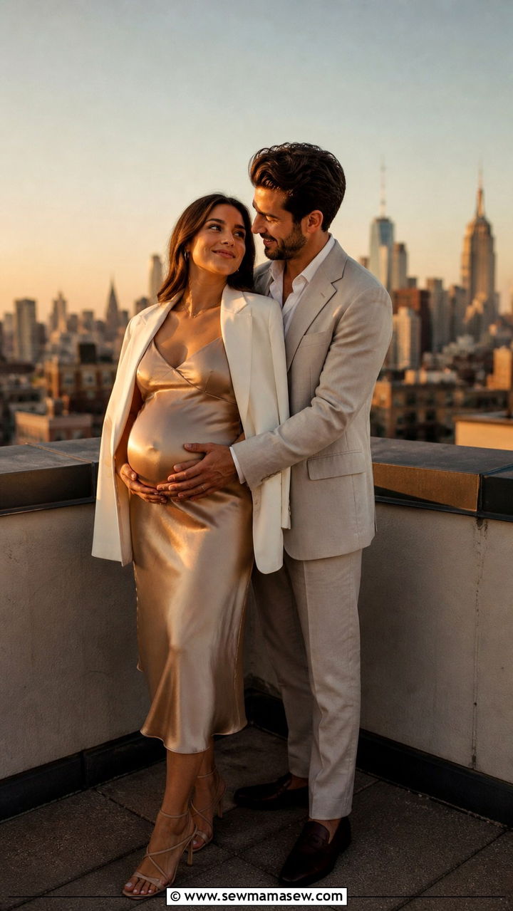 Silk Slip Dress And Oversized Blazer - 20 Baby announcement photo outfit ideas