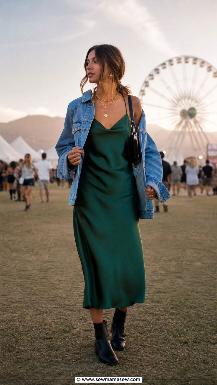 Silk Slip Dress With Ankle Boots - 25 classy festival outfits