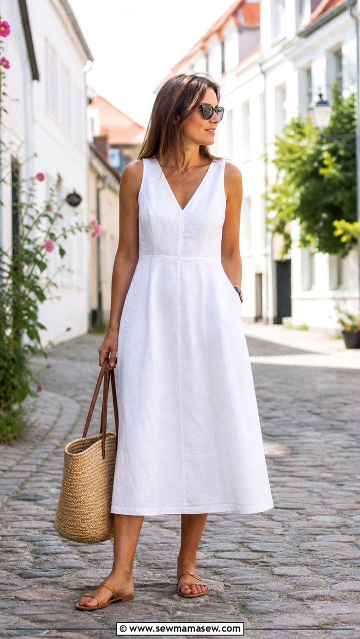 Silk Slip Dress With Chunky Knit Draped Over Shoulders - 40 summer scandinavian outfits