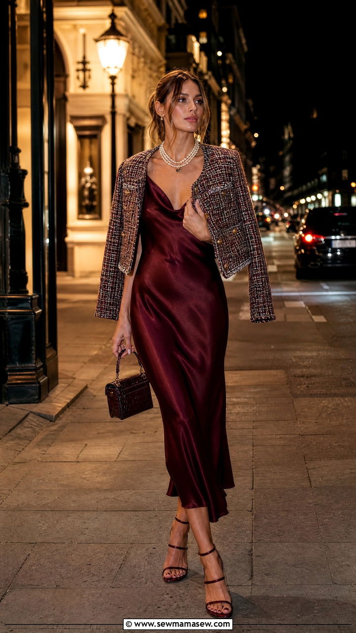 Silk Slip Dress and Cropped Tweed Jacket - 25 poetcore outfits for women