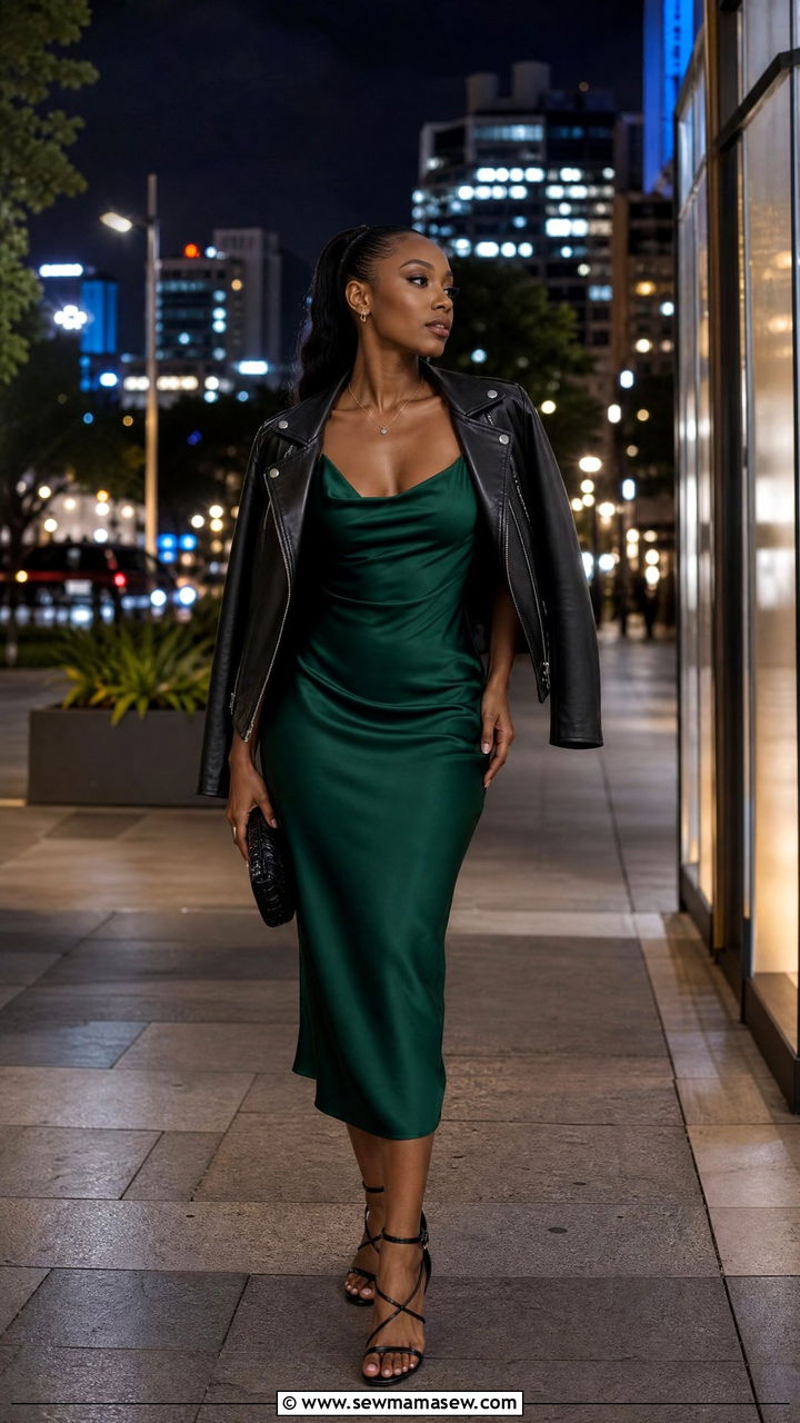 Silk Slip Dress and Leather Jacket Outfit - 25 Nairobi outfit ideas
