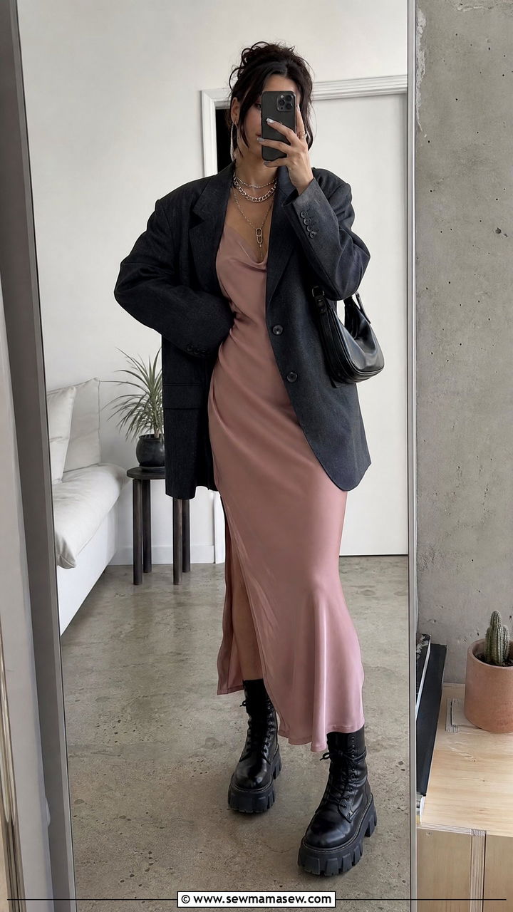 Silk Slip Dress and Oversized Blazer - 25 classy grunge outfits