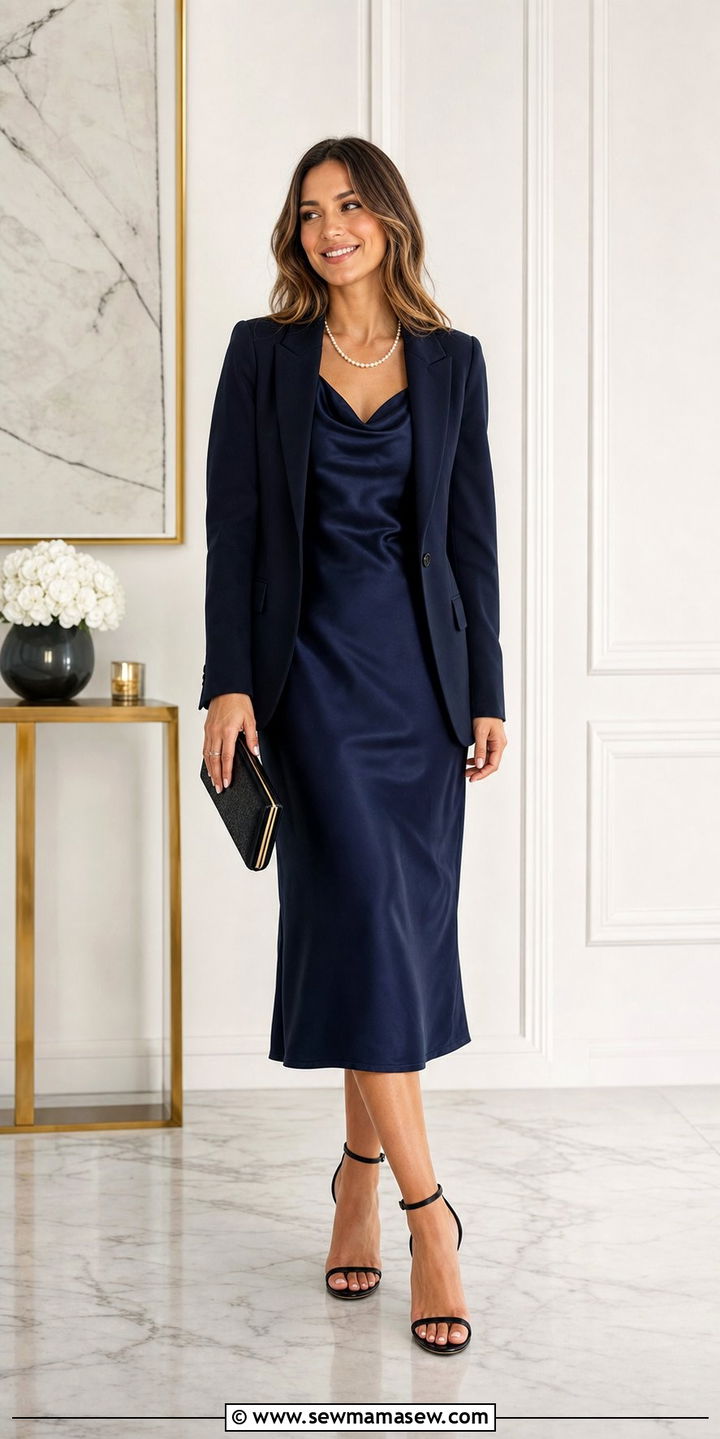 Silk Slip Dress and Structured Blazer Outfit - 25 Stealth wealth outfit ideas for women over 40