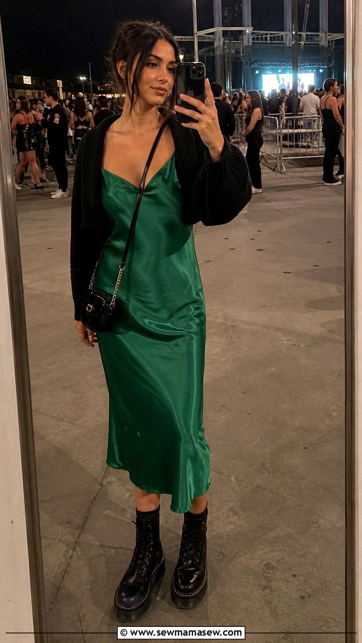 Silk Slip Dress with Combat Boots - 40 Summer concert outfits