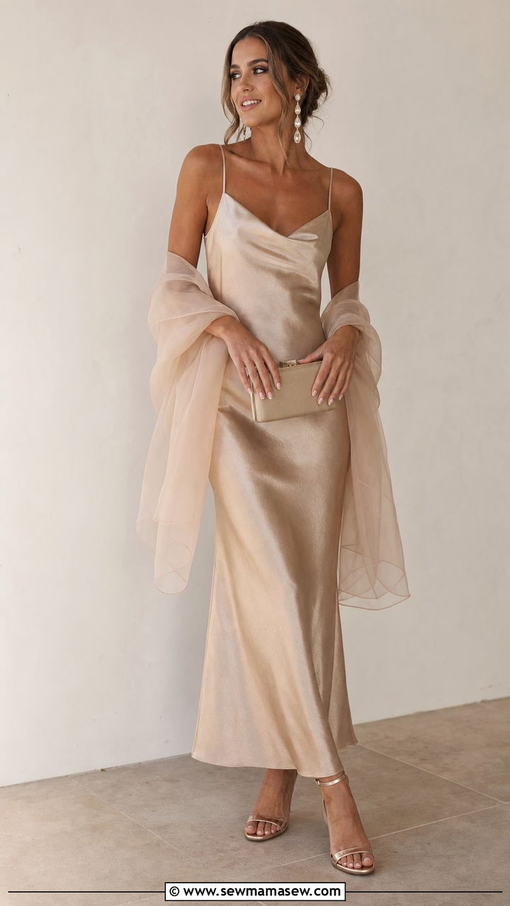 Silk Slip Dress with Statement Crystal Earrings - 35 Boho wedding guest outfits
