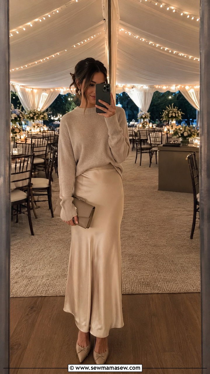 Silk Slip Skirt And Cashmere Sweater - 30 Tent wedding guest outfit ideas