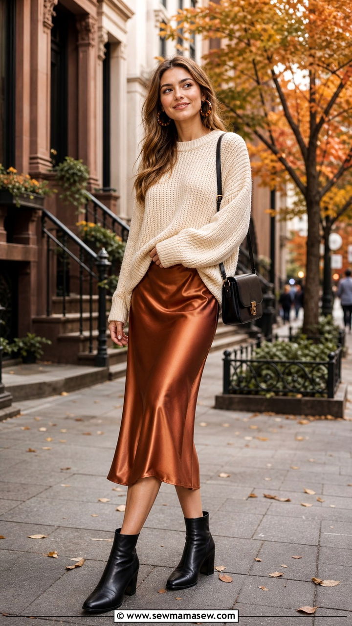 Silk Slip Skirt and Chunky Sweater Concert Outfit - 40 Concert outfit ideas