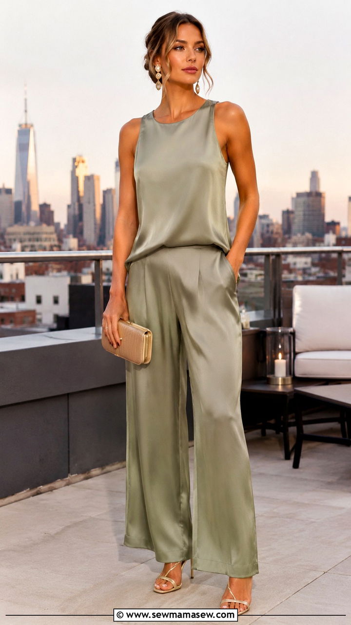 Silk Tank Top with Matching Silk Pants - 30 Silk tank top outfit ideas
