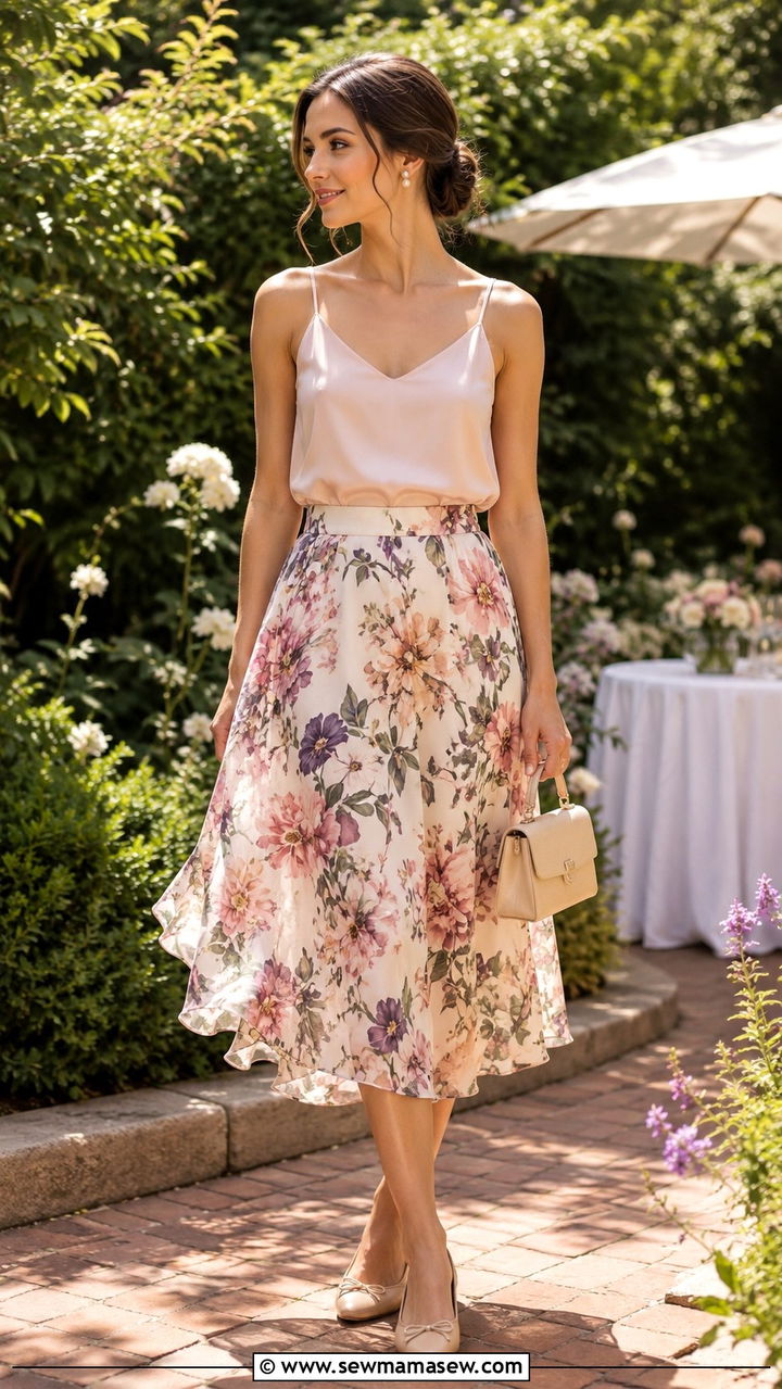 Silk Tank Top with Midi Skirt - 30 Silk tank top outfit ideas