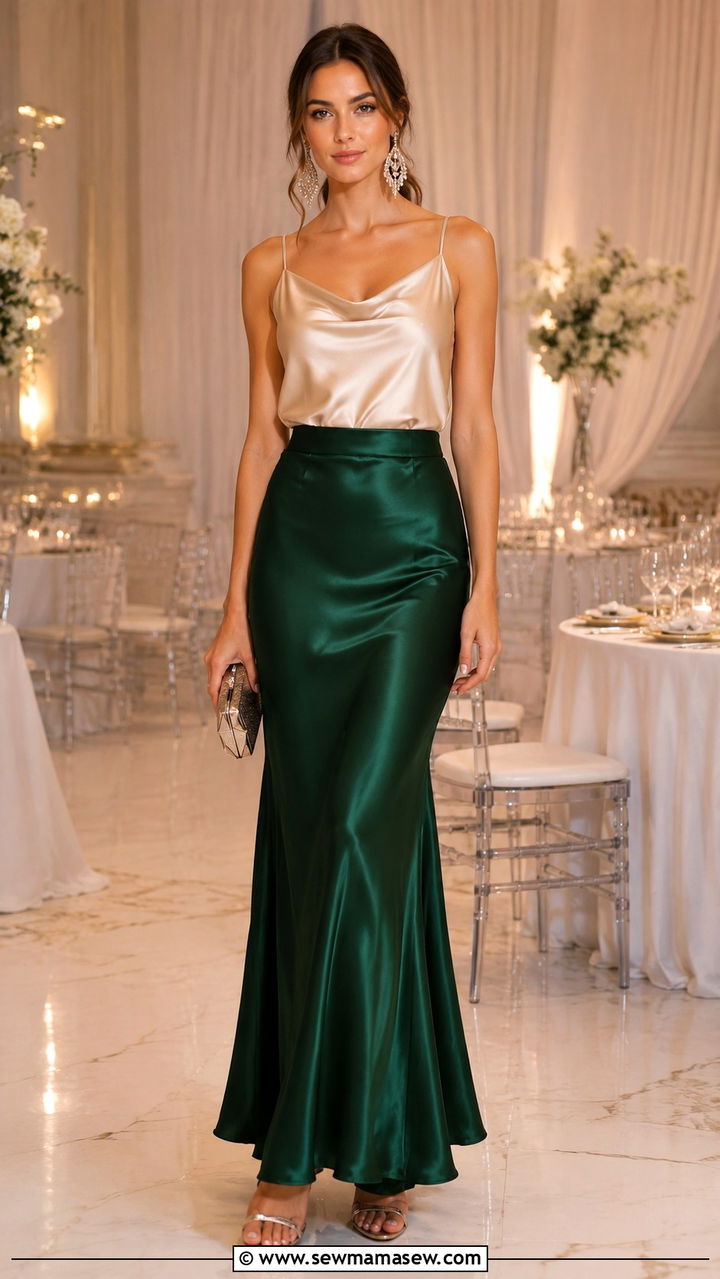 Silk Tank Top with Satin Maxi Skirt - 30 Silk tank top outfit ideas