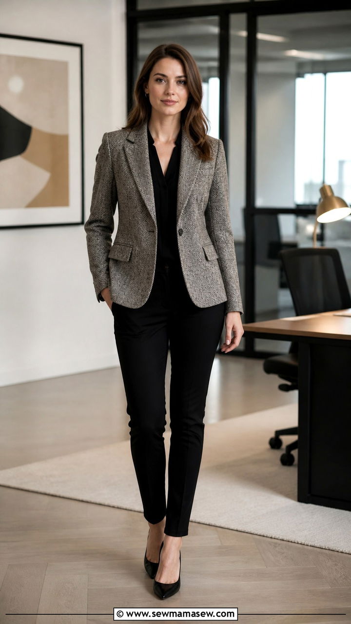 Silk Wrap Blouse with Black Tailored Trousers - 40 Boss lady outfit ideas