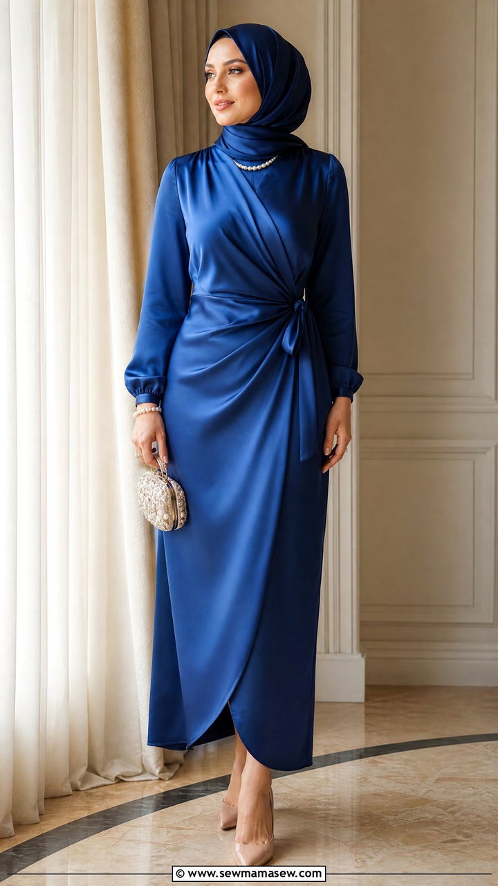 Silk Wrap Dress With Matching Hijab - 30 Eid outfit ideas for hijabis