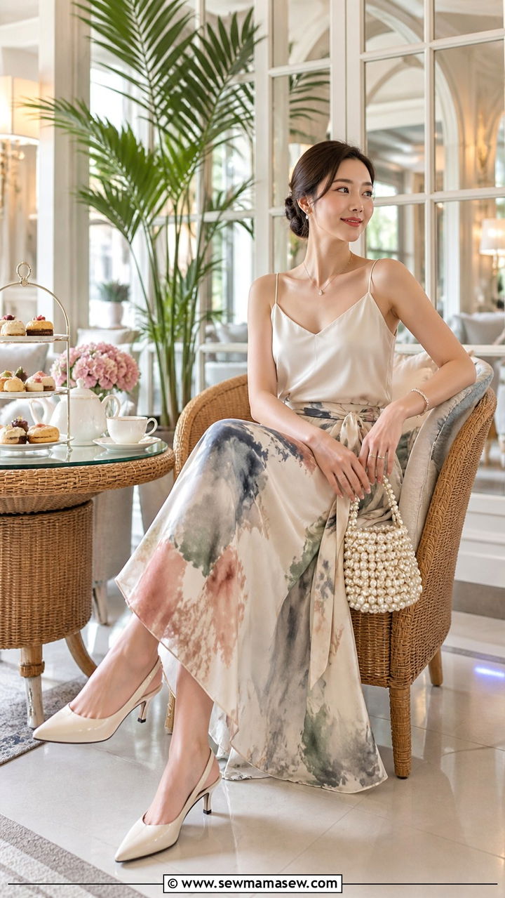 Silk Wrap Skirt and Tank for Authors Lounge Afternoon Tea - 40 What to wear in Bangkok