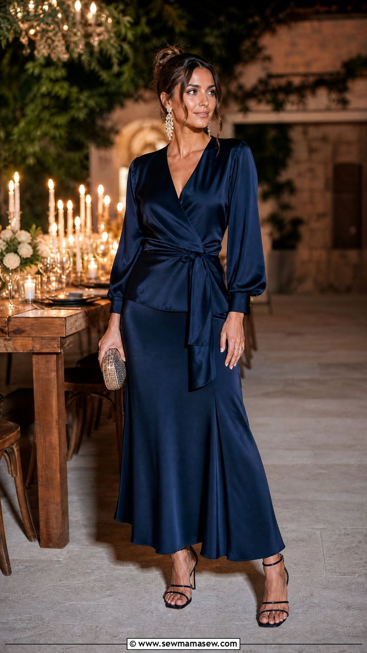 Silk Wrap Top and Maxi Skirt Set - 35 matching set outfits ideas