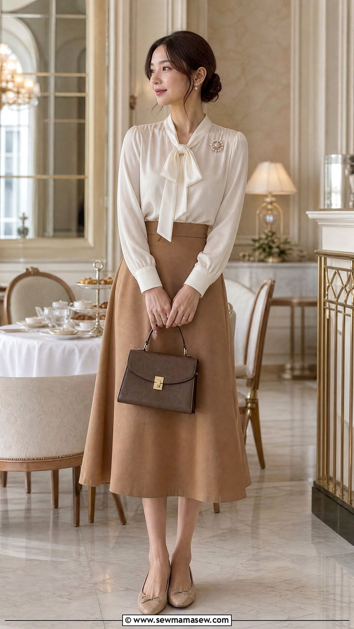 Silk blouse and A line midi skirt light academia outfit - 25 Light academia outfit ideas 2026