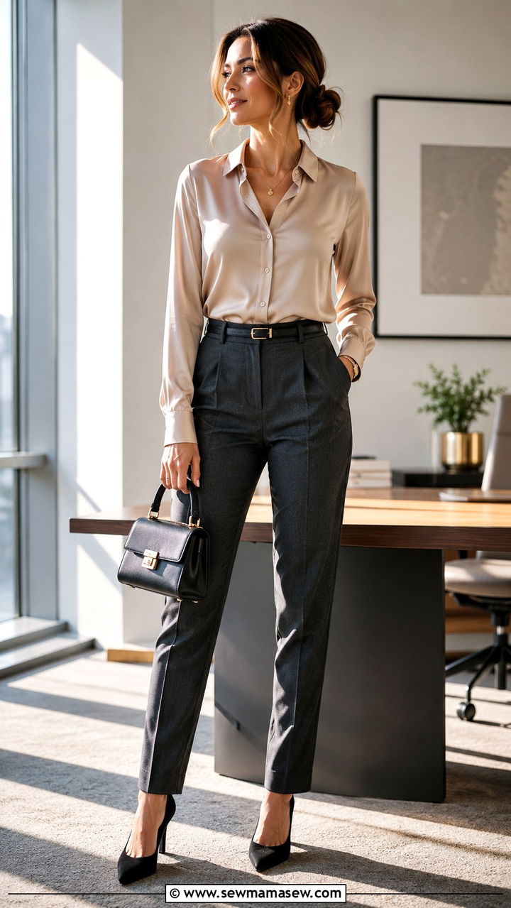 Silk blouse outfit women office - 30 Wall Street outfit ideas