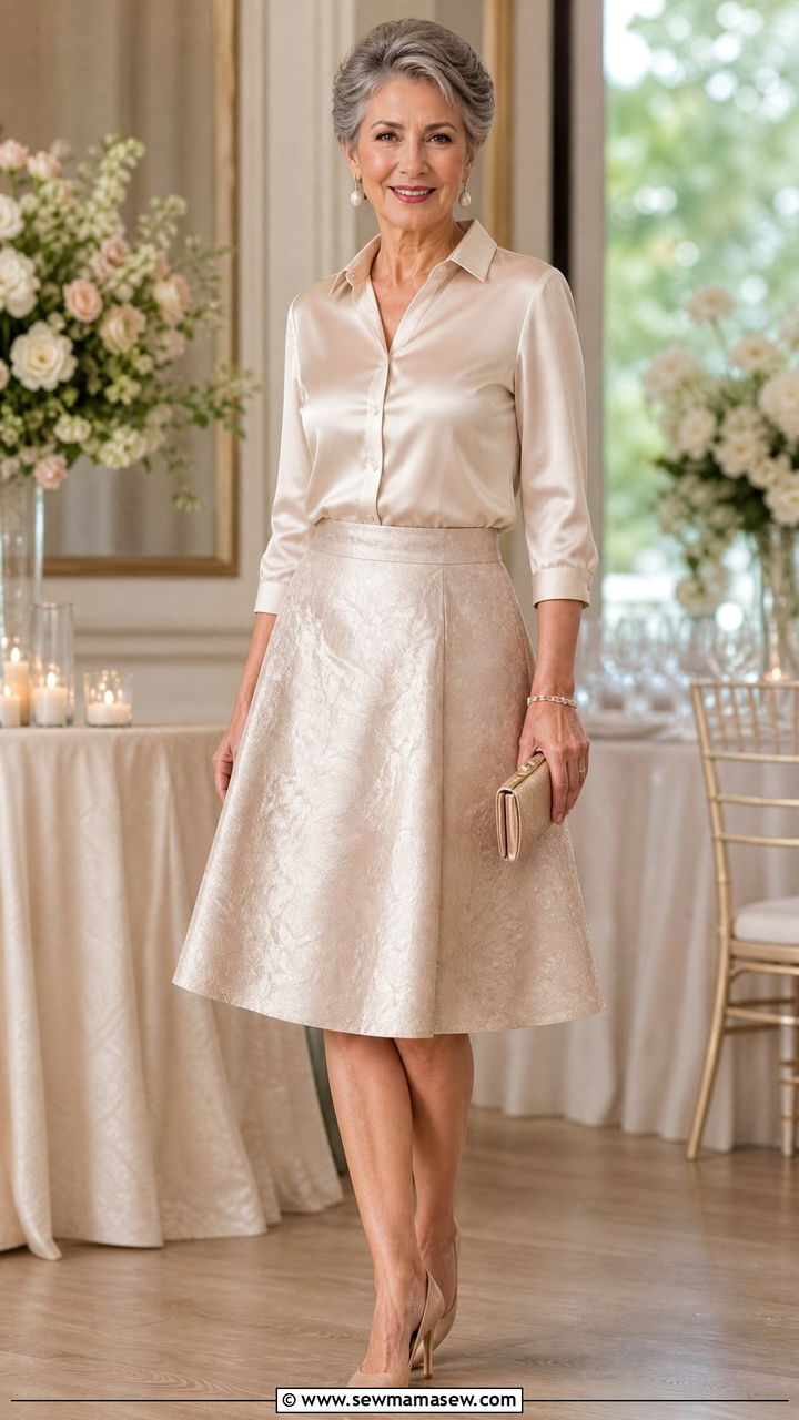 Silk blouse with A line skirt outfit - 30 Stylish outfits for grandmas