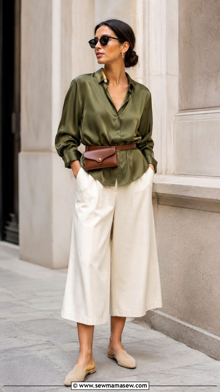 Silk blouse with a belt bag and culottes - 30 How to style a silk blouse