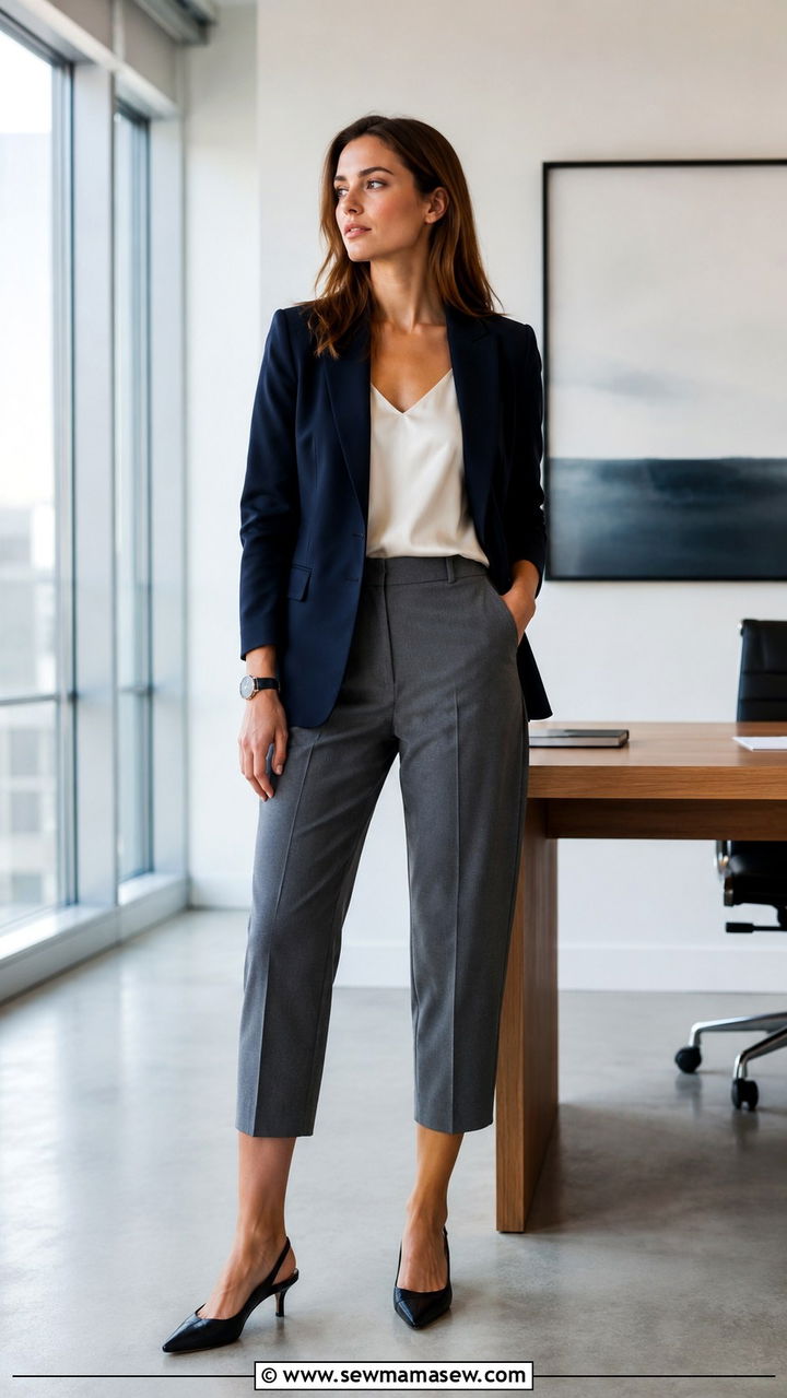 Silk blouse with a blazer and cropped trousers - 30 How to style a silk blouse