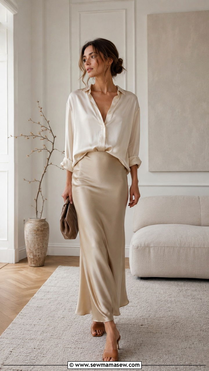 Silk blouse with a slip skirt and mules - 30 How to style a silk blouse