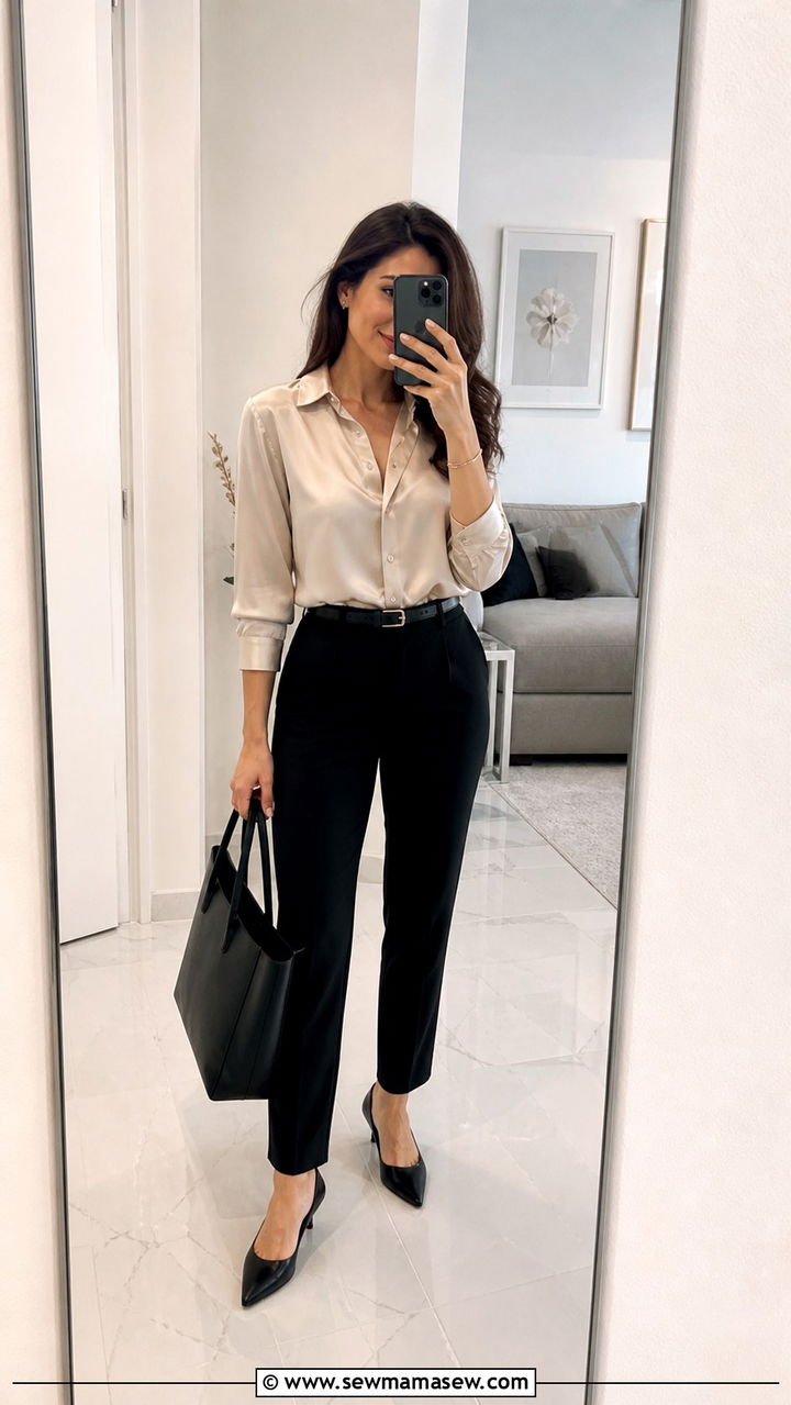 Silk blouse with ankle trousers spring office outfit - 40 Spring office outfit ideas