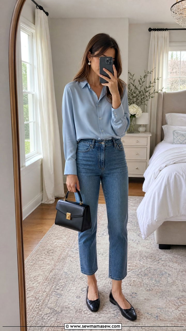 Silk blouse with ballet flats spring outfit - 25 Spring outfits with silk blouse