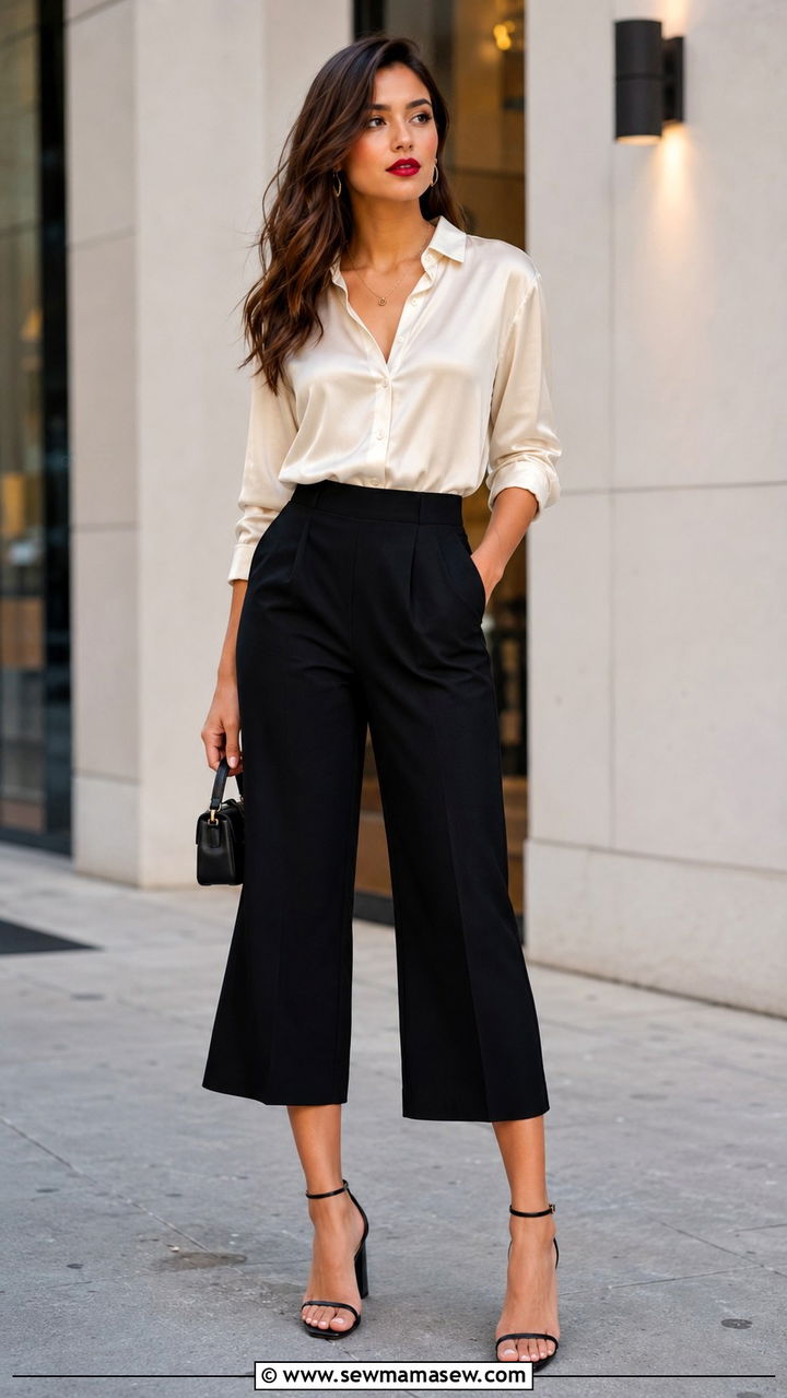 Silk blouse with culottes and block heels - 30 How to style a silk blouse