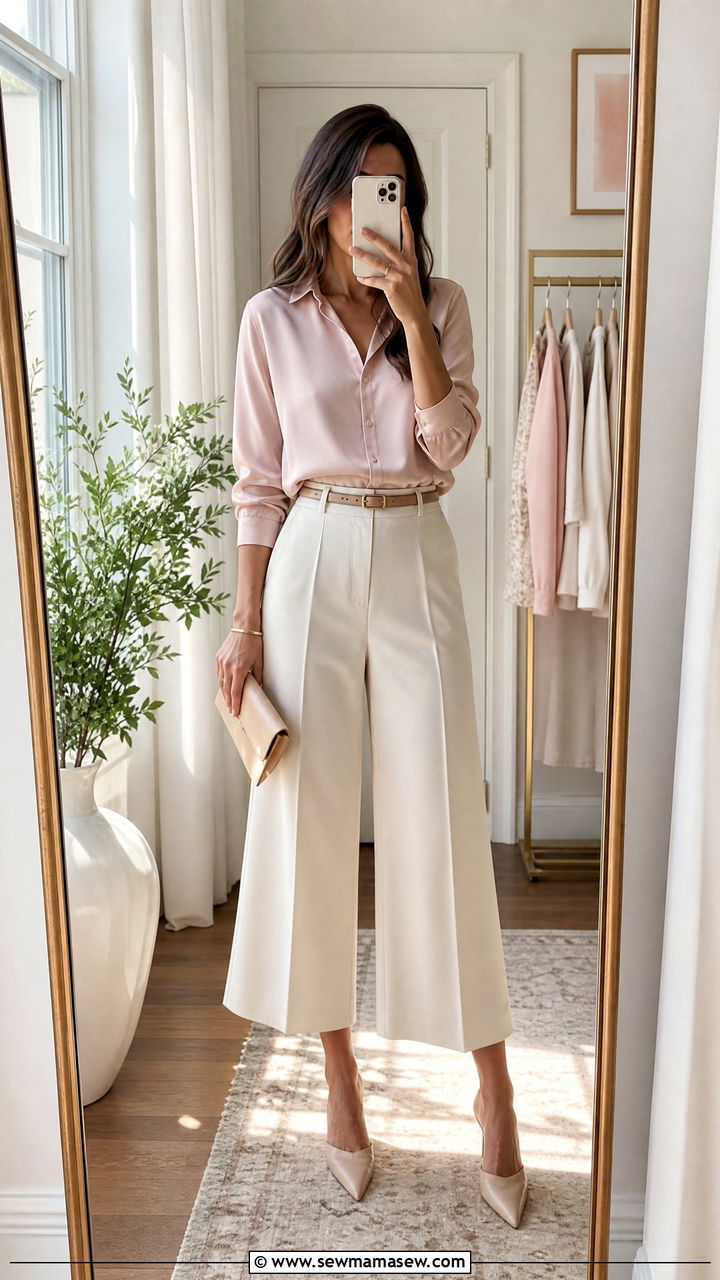 Silk blouse with culottes spring outfit - 25 Spring outfits with silk blouse