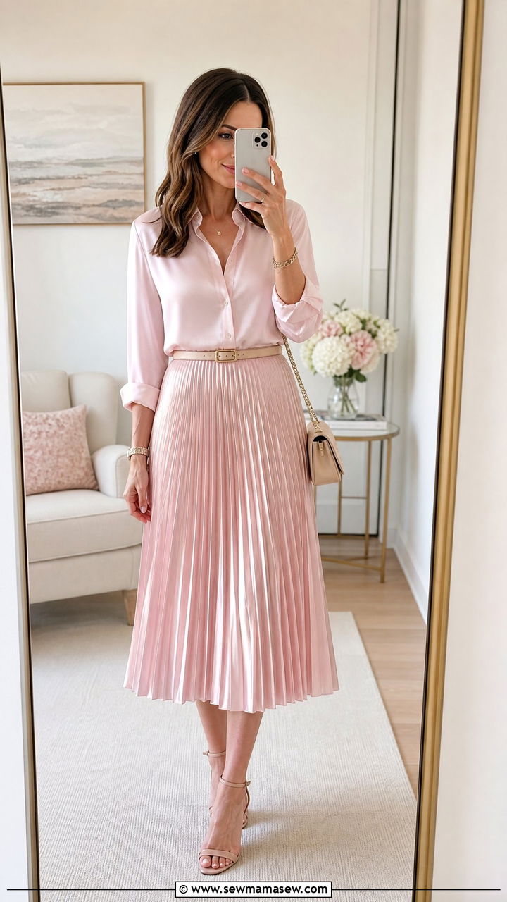 Silk blouse with midi skirt spring outfit - 25 Spring outfits with silk blouse