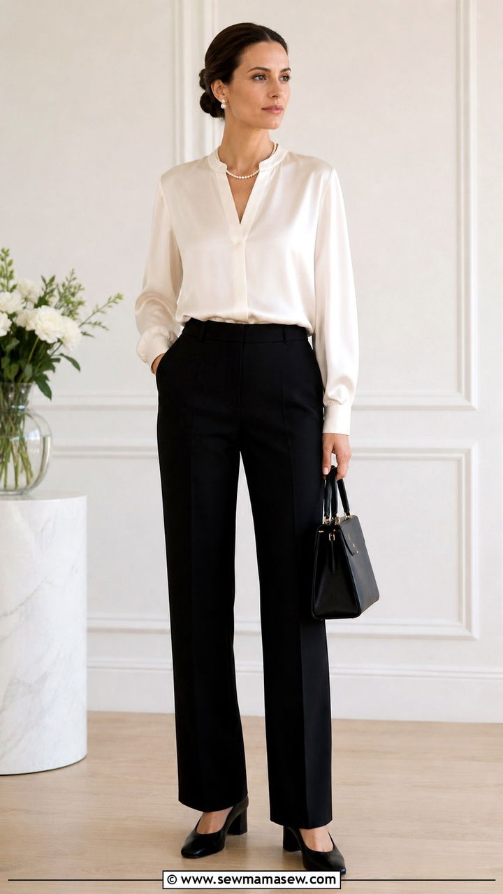 Silk blouse with straight leg trousers funeral outfit - 40 Funeral outfit ideas