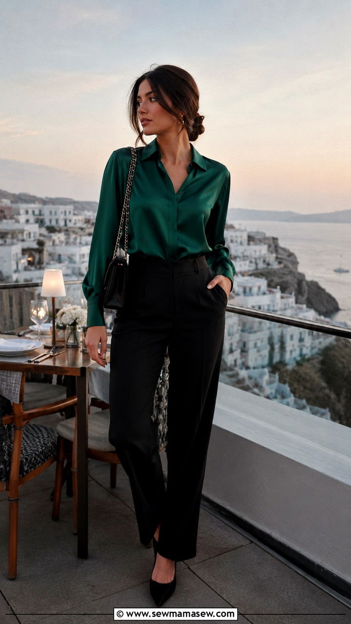 Silk blouse with tailored trousers modest vacation outfit - 30 Modest outfit ideas for vacation