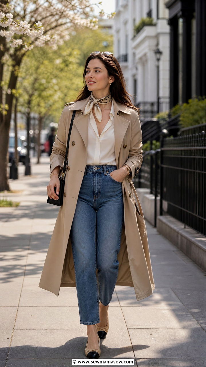Silk blouse with trench coat spring outfit - 25 Spring outfits with silk blouse