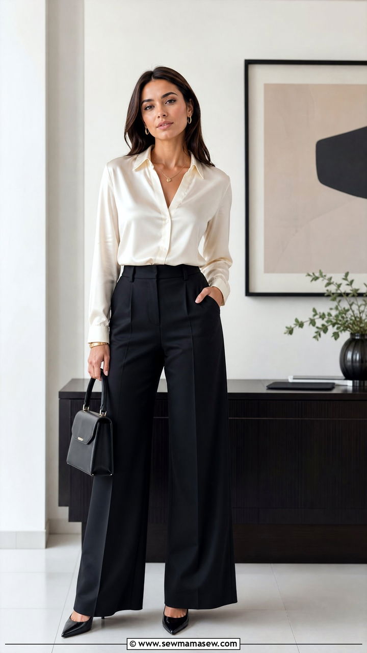 Silk blouse with wide leg trousers spring outfit - 25 Spring outfits with silk blouse