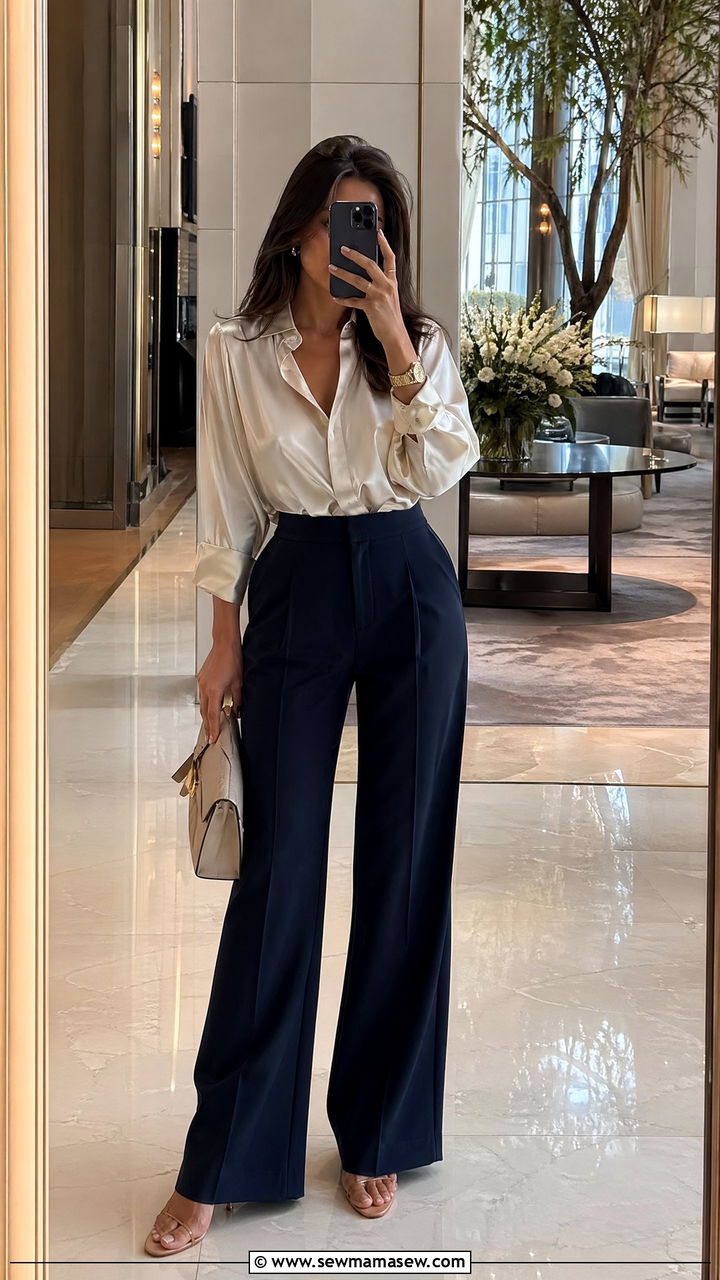 Silk blouse with wide leg trousers - 35 elegant outfits for women