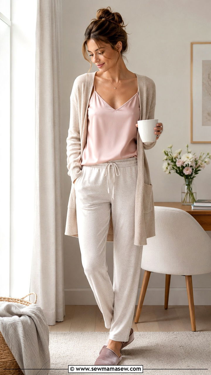 Silk camisole and cashmere cardigan - 30 Cute work from home outfits