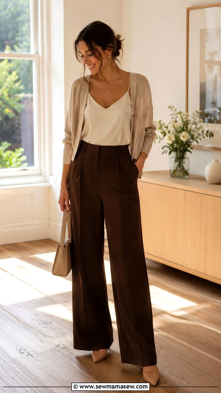 Silk camisole and crepe wide leg pants - 30 Petite office outfit ideas
