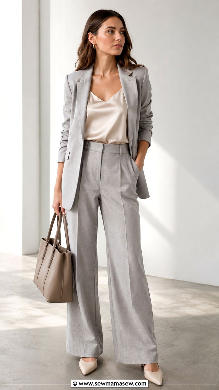 Silk camisole with blazer and wide leg trousers - 25 seasonal office outfit ideas