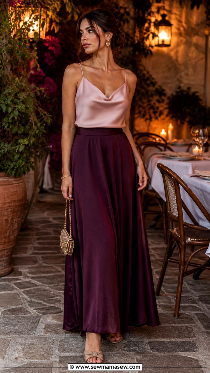 Silk camisole with flowy maxi skirt - 40 Summer Italy outfit ideas