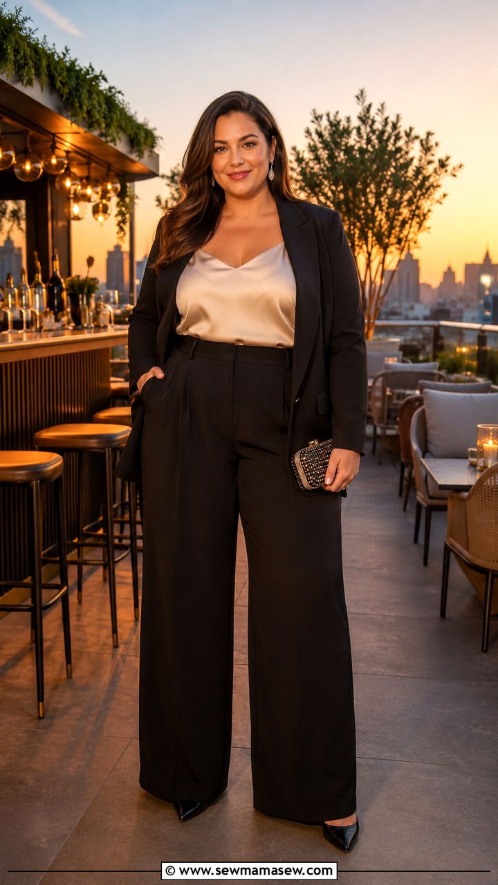 Silk camisole with wide leg trousers - 30 Travel outfits for midsize women