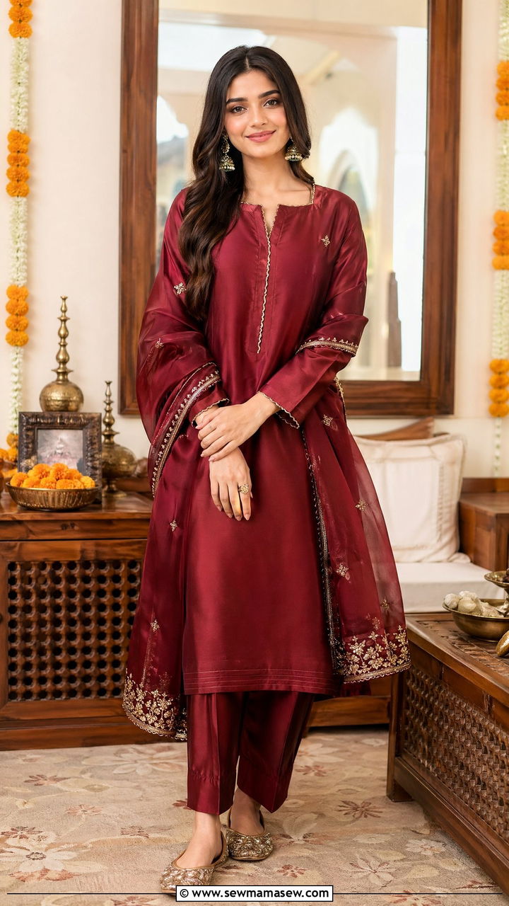 Silk kurta set with matching dupatta and juttis - 35 Eid outfit ideas modest