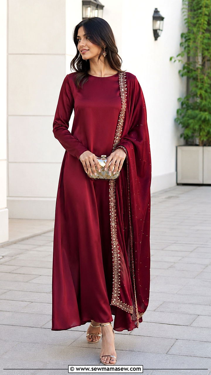 Silk maxi dress with dupatta for Walima - 25 Wedding guest outfit ideas Walima ceremony