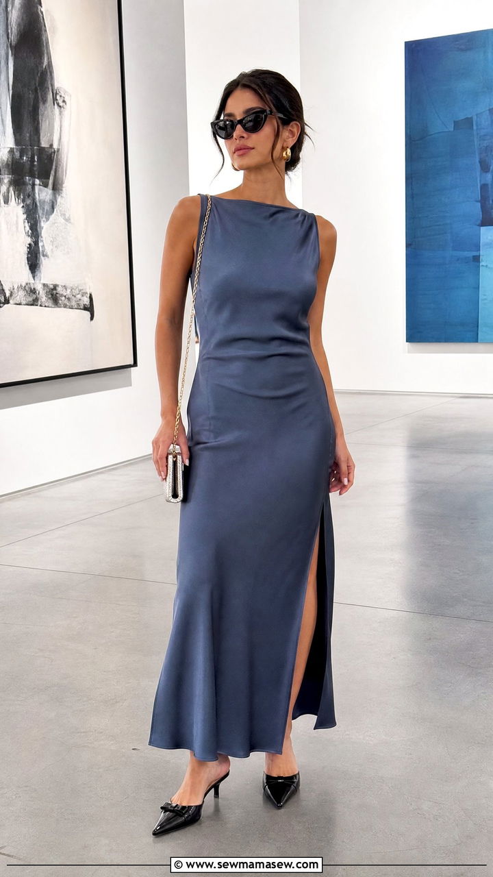 Silk maxi dress with pointed toe kitten heel mules - 25 Spring outfits with mules