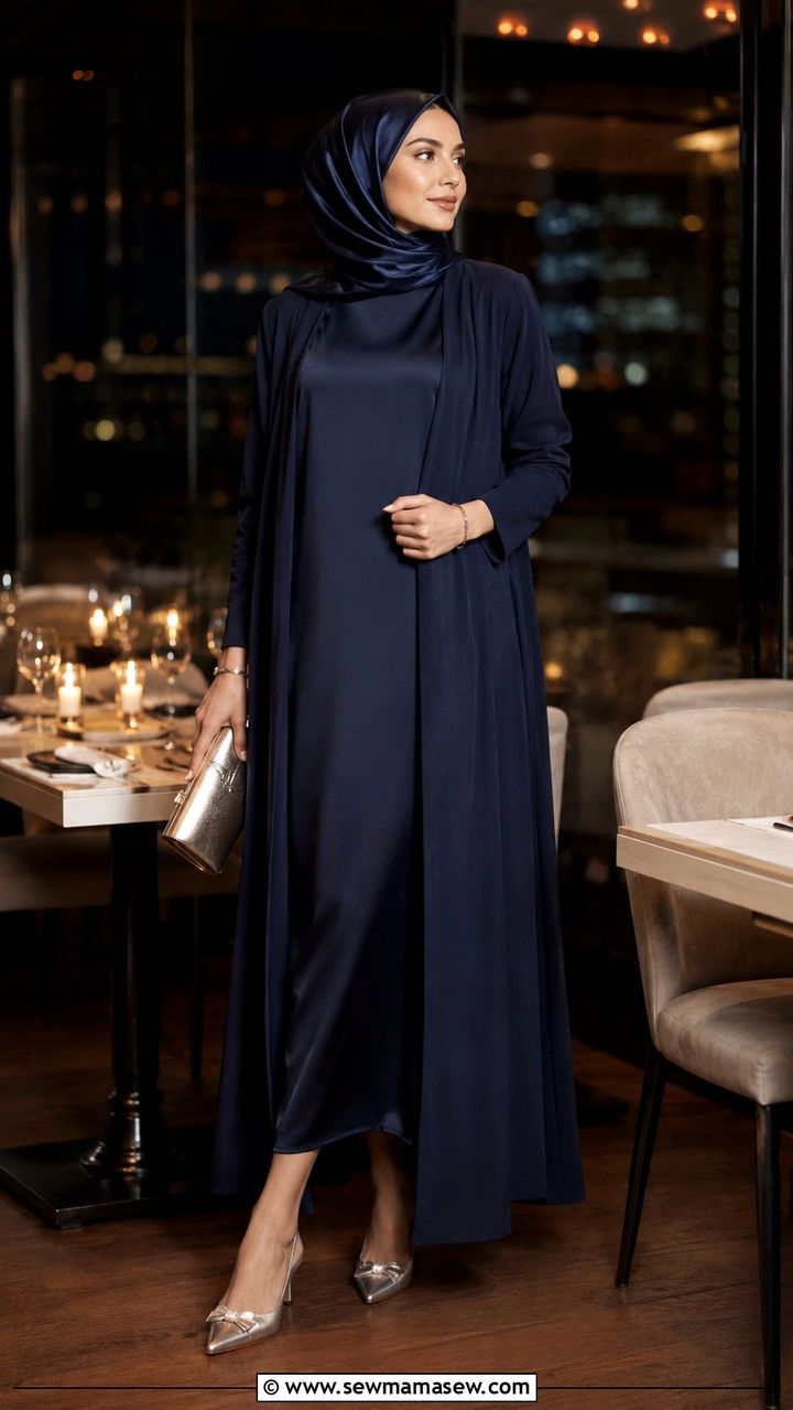 Silk midi dress with long cardigan - 25 Vacation outfit ideas Muslim women