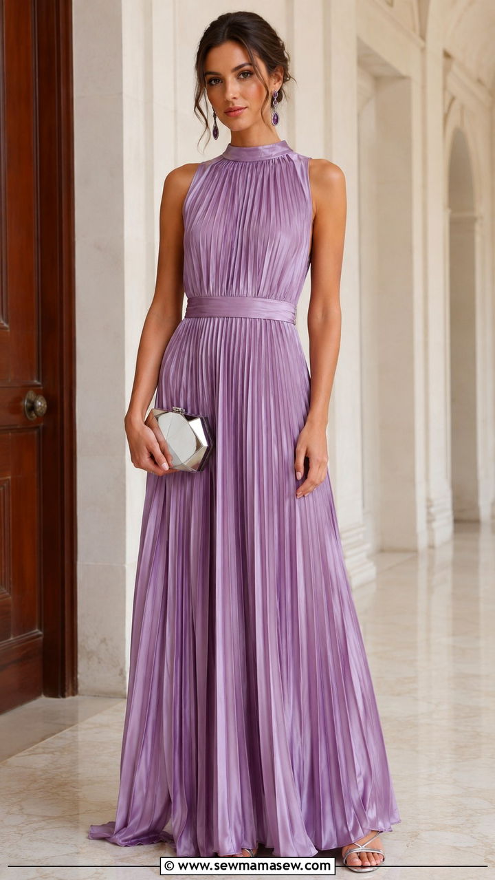 Silk pleated floor length gown outfit - 25 White tie wedding guest outfit ideas